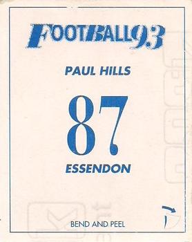 1993 Select AFL Stickers #87 Paul Hills Back